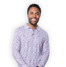 Prestige SW-515 L/S 3 Button Polo Cable Sweater Lilac