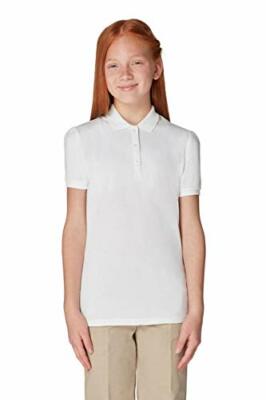 French Toast Big Girls Short Sleeve Stretch Polo, White, Medium/7/8