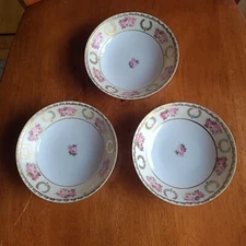 RS Germany Green Mark Wreath & Pink ROSES SET 3 Thin Porcelain BOWLS 5"