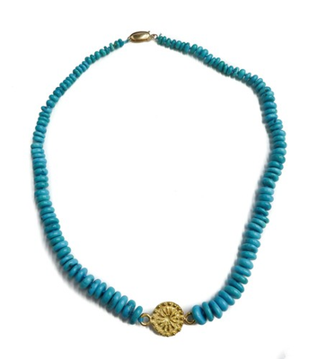 #ad #ad 22k and 14k Yellow Gold Graduated Turquoise Beaded Necklace $650.00