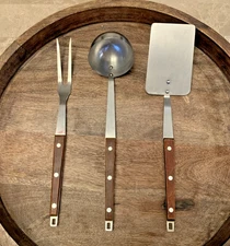 Vintage Androck Japan Spatula Fork Ladle Wood Handle Stainless Steel