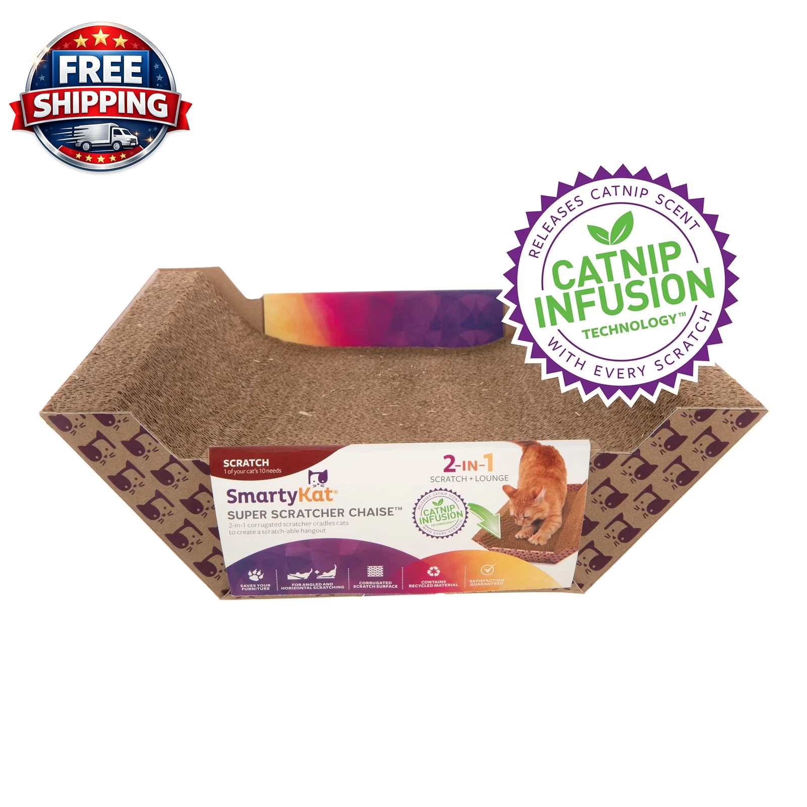 Catnip-Infused Super Scratcher Chaise - Ultimate Cat Lounge & Scratcher