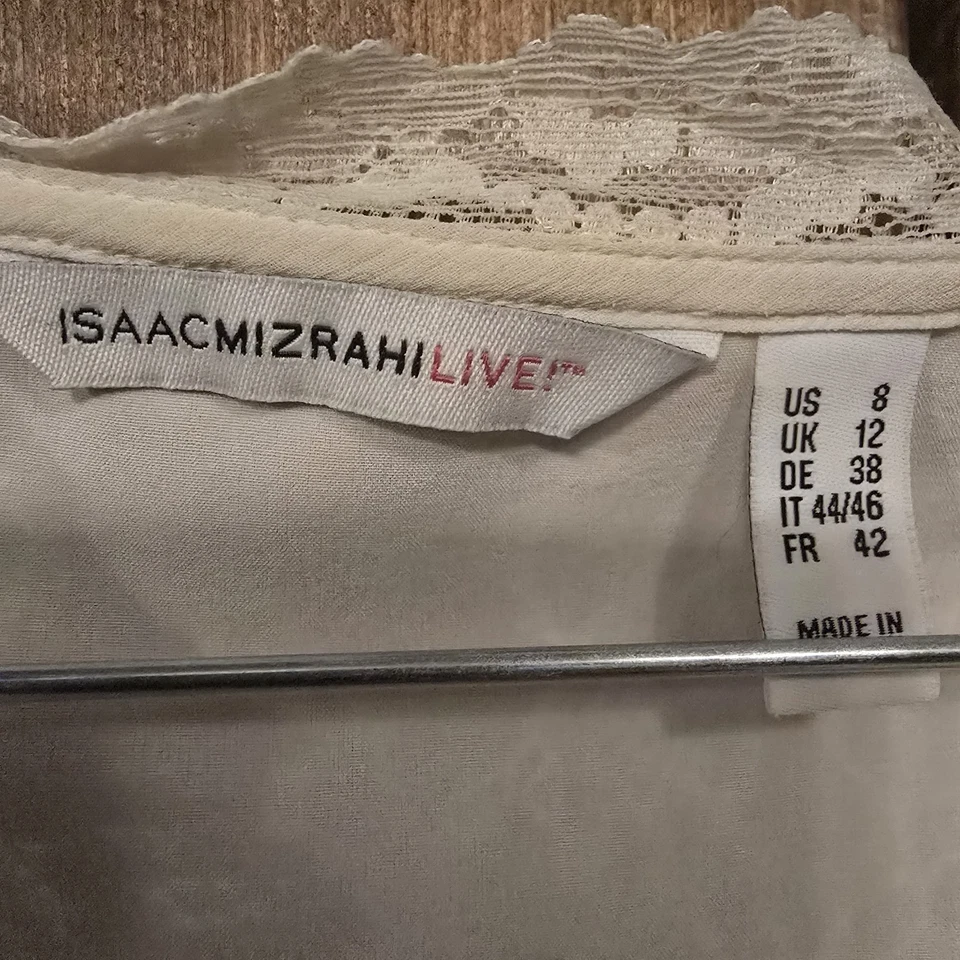 Isaac Mizrahi Live! Цветочный кружева цветок блузка туника слоновой кости кремовый Bell рукав SZ 8 - Изображение 3 из 4