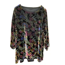 John Mark 1X Velvet Paisley Top Long Sleeve Boat Neck Hologram Whimsigoth