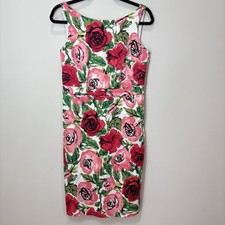 Talbots Red Roses Dress 2 Floral Sheath Sleeveless Garden Cottage Wedding Church
