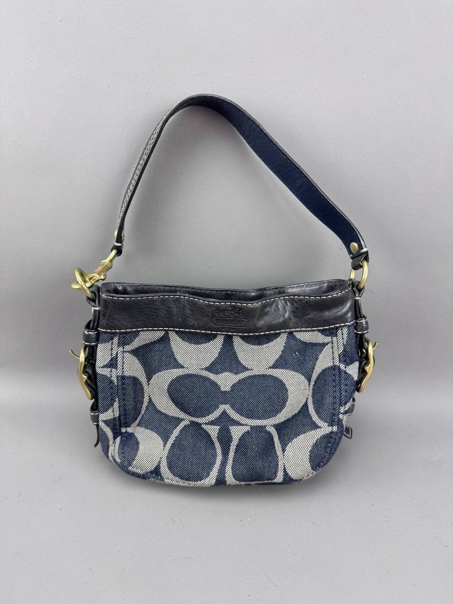 Coach Zoe Mini Blue Denim Signature Jacquard Black Leather