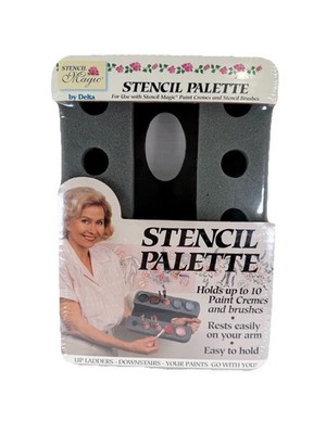 Stencil Palette by Delta-Holds 10 Paint Cremes and Brushes, Vintage Collectable
