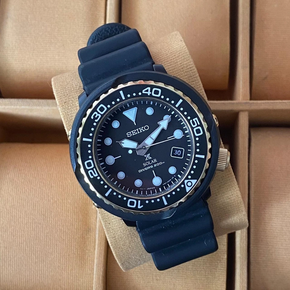 Rare SEIKO SNE498 Golden Tuna Solar Diver Black Dial Date Watch Men Vintage - Image 4 of 4