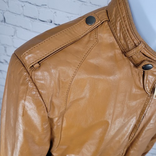 Unbranded Orange Brown Genuine Leather Full Zipped Bomber Jacket Korea Large L - Picture 16 of 24