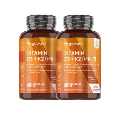 WeightWorld Vitamin D3 2000IU + K2 (MK-7) 200  mcg (IT)   365 Tablets