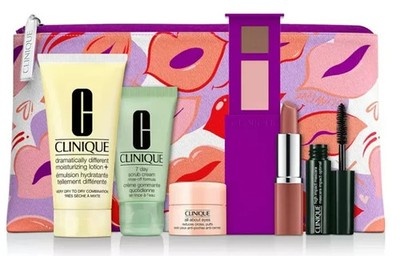 Clinique 7pc Gift Set All About Shadow Duo & Eye Cream Moisturizing Lotion Lip