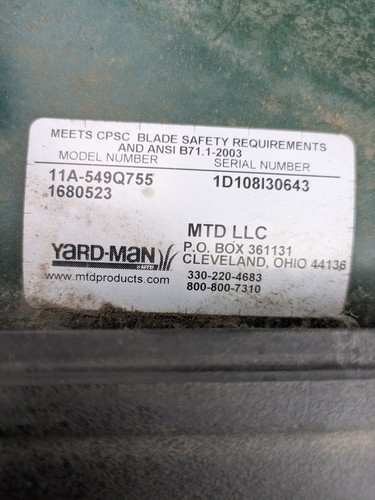 Yard-Man 11A-549Q755 MTD Mower Underneath Metal Front Baffle 782-5002B - Photo 5/6