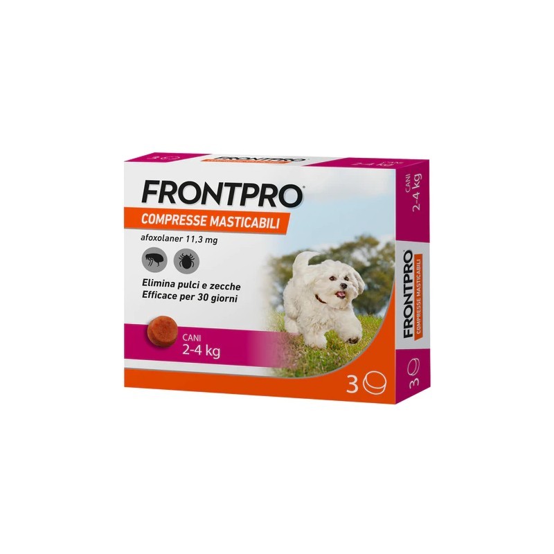 FrontPro Cani Piccoli 2-4kg | 3 Tavolette Masticabili Antiparassitarie