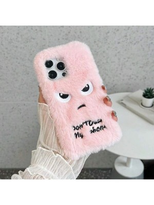 Lustige Don't Touch My Phone Flauschige Plüsch Handyhülle für iPhone 16 Pro Max Samsung