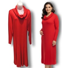 Vintage 90s R&K Originals Red Cowl Neck Drop Waist Dress 1X Plus Size 42" Long