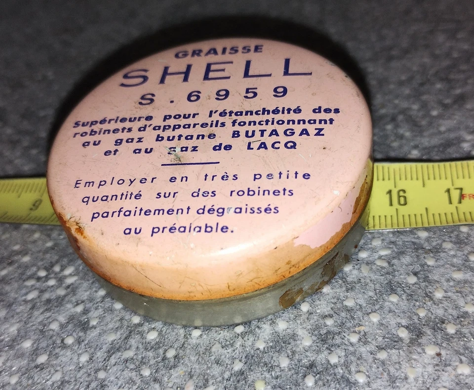 Rare Ancien bidon boite Graisse SHELL S.6959 Robinet De Gaz Butane BUTAGAZ LACQ - Photo 4/4