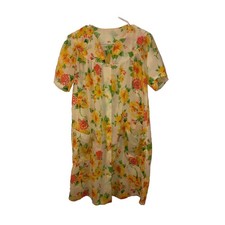 VINTAGE 1970 s HOUSE DRESS BRIGHT COLORFUL FLORAL PRINT HOUSECOAT 46" Chest