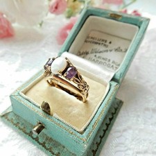Vintage Antique 2Ct Oval Opal & Amethyst Engagement Ring 14K Yellow Gold Plated