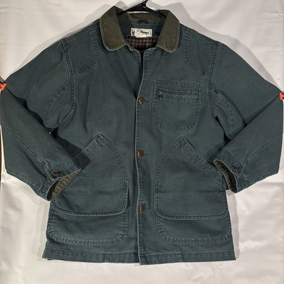 #ad Vintage LL Bean Chore Jacket Men’s Small Flannel Lined Barn Coat Canvas Green $114.95