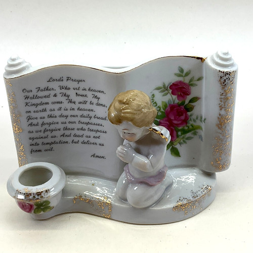Lord's Prayer Candle Holder Planter w/ Praying Angel Vintage