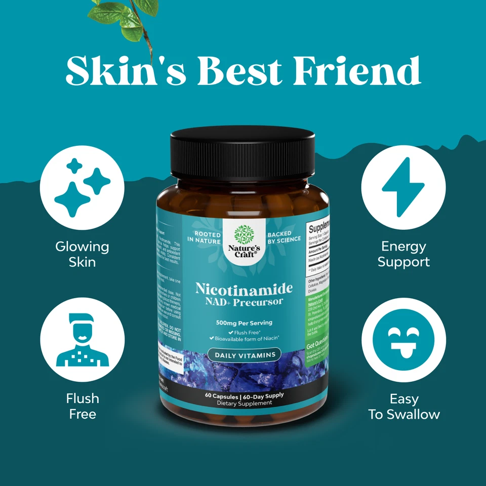 Vitamina B3 Niacinamida 500mg Cápsulas - Energía Mitocondrial y Potente 60ct Foto 4 de 4