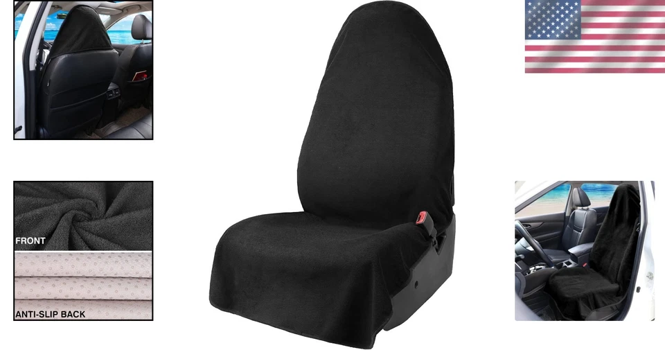 Luxury Black Waterproof Sweat Towel Seat Cover - Universal Fit & Non-Slip Design - Image 2 of 4
