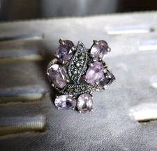 Vintage Sterling Silver Amethyst And Marcasite Art Deco Cluster Ring Sz 7.5