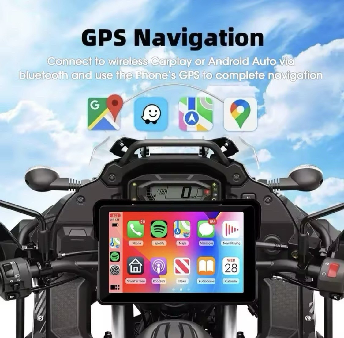 Ecran Carplay Moto GPS étanche IPX7 doté d'une caméra de conduite DVR intégrée