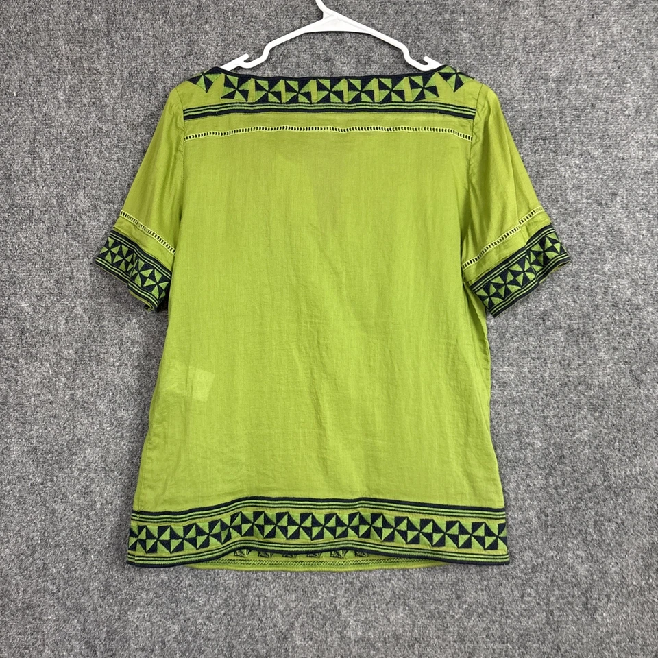 Blusa Tory Burch Top Feminina Tamanho 8 Bordado Verde Algodão Artístico Colorido - Imagem 2 de 4