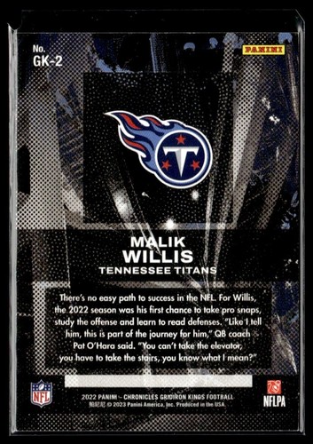 2022 Panini Chronicles Blue Malik Willis Rookie /99 Tennessee Titans #GK-2 - Picture 2 of 2