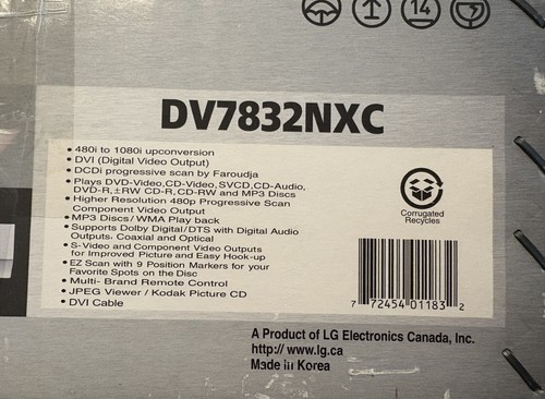 LG DV7832NXC Lecteur DVD / VCD / CD /MP3 Boîte D'origine Télécommande Occasion Testé Fonctionne - Photo 4/21