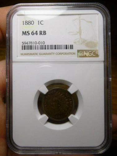 1880 1c Indian Head Cent NGC MS 64 RB