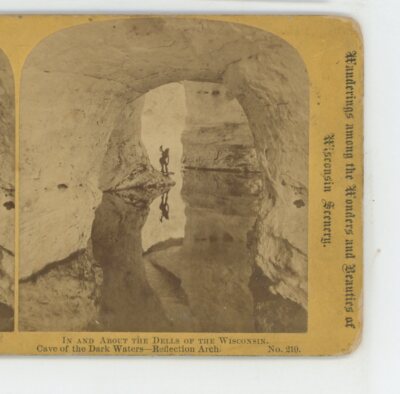 Cave Dark Water Reflection Arch WI Wisconsin Dells H.H. Bennett Stereoview c1870