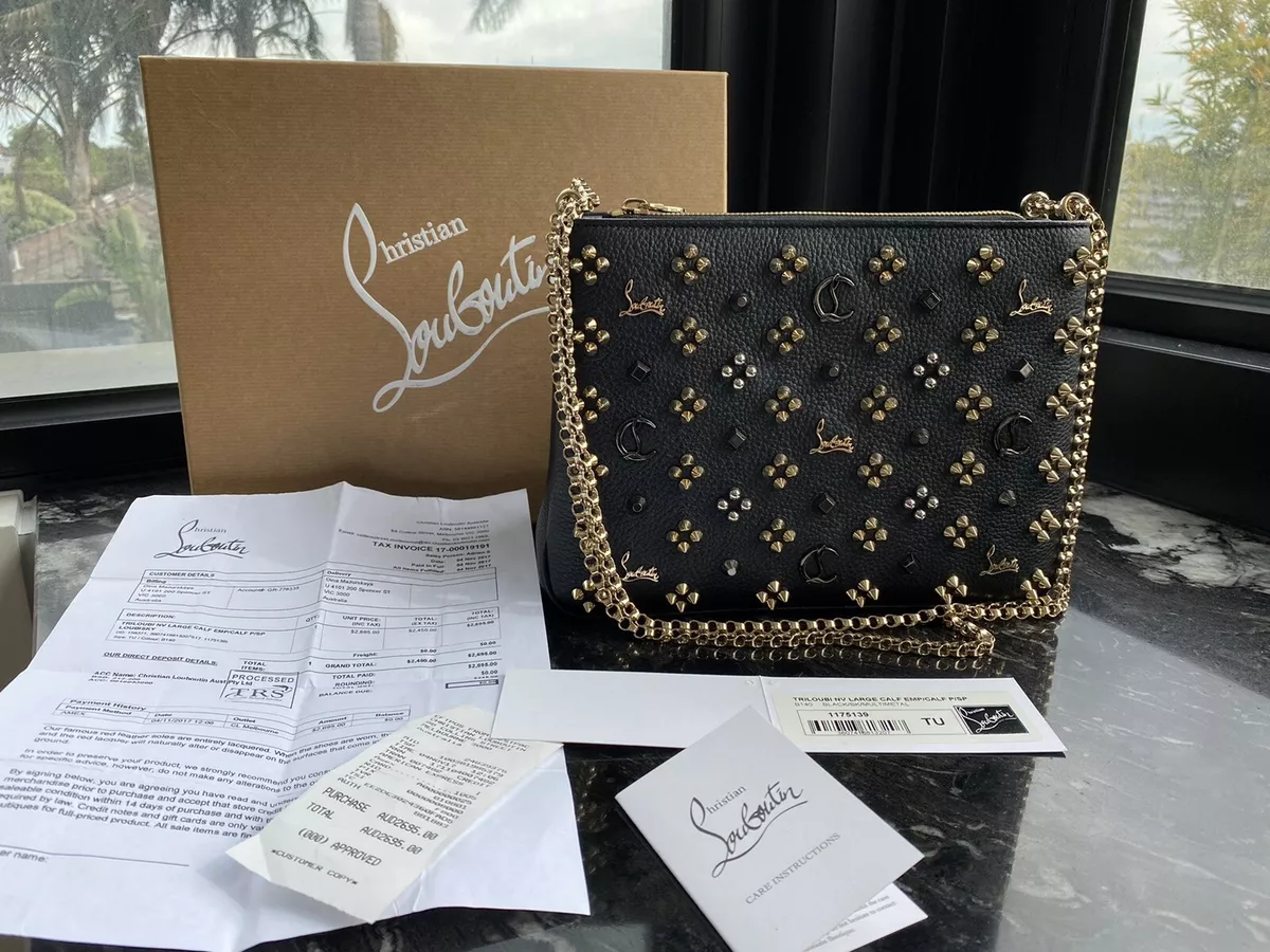 BNWT Christian Louboutin Triloubi Handbag Leather Satchel Clutch Bag With  Studs