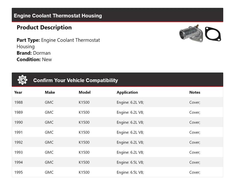 Carcasa termostato refrigerante motor Dorman GMC K1500 1988-1995 1989 1990 1991 Foto 2 de 4