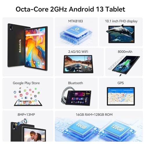 Android 13 Tablet 2024 Newest 10 inch Octa-Core Tablet, 128GB ROM+16GB Black - Picture 3 of 7