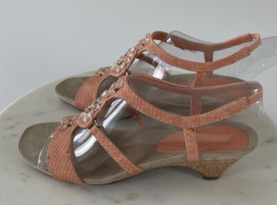 AK Tinny Anne Klein iflex bling peach peep toe slingback faux snake sandals 8