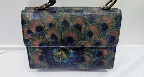 Icon Los Angeles Jeon Leather Crossbody Carry All Bag Purse Peacock Design - Picture 3 of 20