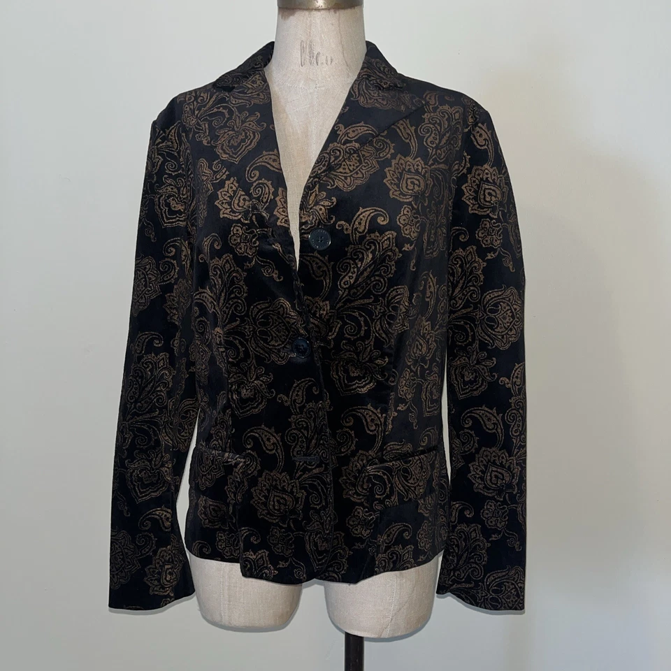 Chaqueta Blazer Ralph Lauren 10 Negro Dorado Bronce Terciopelo Cachemira Formal Divertido Sexy Foto 2 de 4