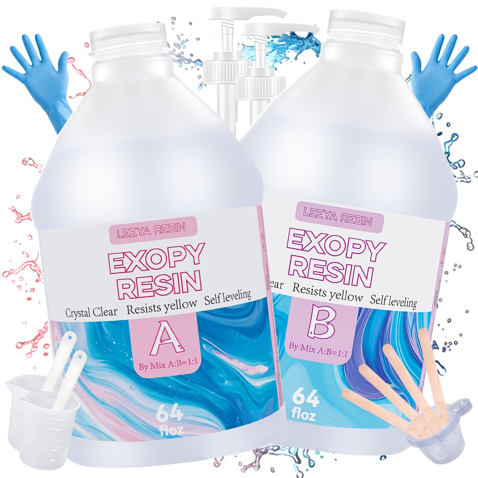 Crystal Clear 1 Gallon Epoxy Resin Kit - No Yellowing No Bubble Self Leveling Formula