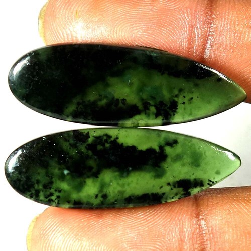 100% Natural Nephrite Jade Pair Loose Gemstones Pear Cab 33.05Cts 13x 37x 04mm - Picture 3 of 3