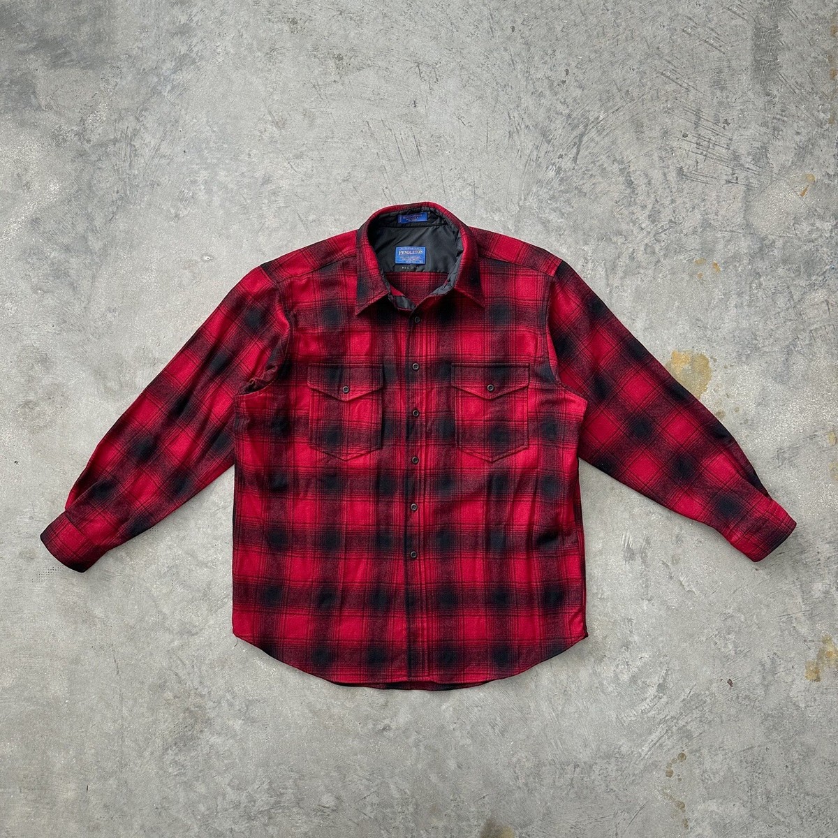 VTG Pendleton Red Black Wool Check Shirt Western Wear Made