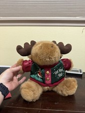 Holiday Moose Stuffed Animal Plush in Christmas Jacket