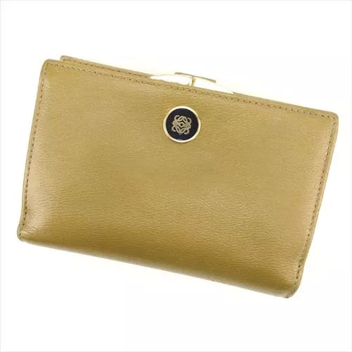 Loewe Wallet Purse Coin Case Gold Black leather Woman unisex T8001