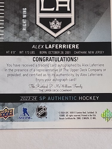 2023-24 SP Authentic Alex Laferriere Retro Future Watch Autograph #RFWA-AL /699 - Picture 13 of 15