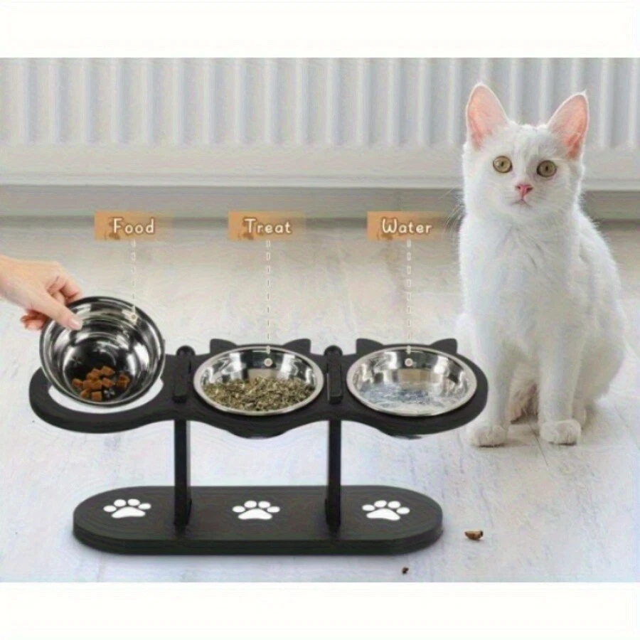 2/3 piezas Alimentadores de madera para mascotas, Alimentador de madera para mascotas Soporte ajustable para alimentos para mascotas Tazón de agua Foto 2 de 4