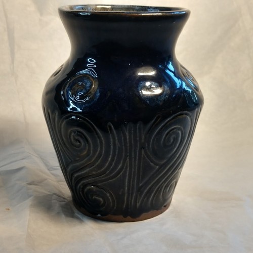 Artisan Stoneware Hand Thrown Pottery Signed Dated Cobalt Blue Spiral Motifs - Picture 11 of 11