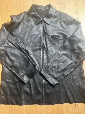 Vtg Greg Norman Genuine Leather Coat Jacket Thick Black - Men s XL
