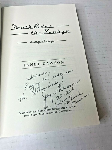 2013 Death Rides the Zephyr by Janet Dawson Paperback Book, Signed Copy - Picture 3 of 8