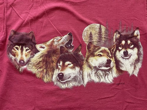 VTG 1992 Signal Sports Habitat 2 Sided Wolves T-Shirt Large Maroon - Picture 11 of 13